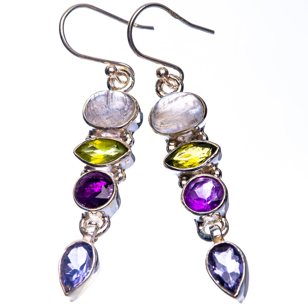 Rainbow Moonstone, Peridot, Amethyst, Tanzanite Earrings 2" (925 Sterling Silver) E432542