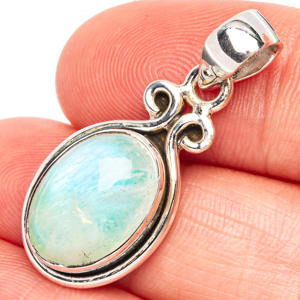 Green Moonstone Pendant 1 1/4" (925 Sterling Silver) P44717