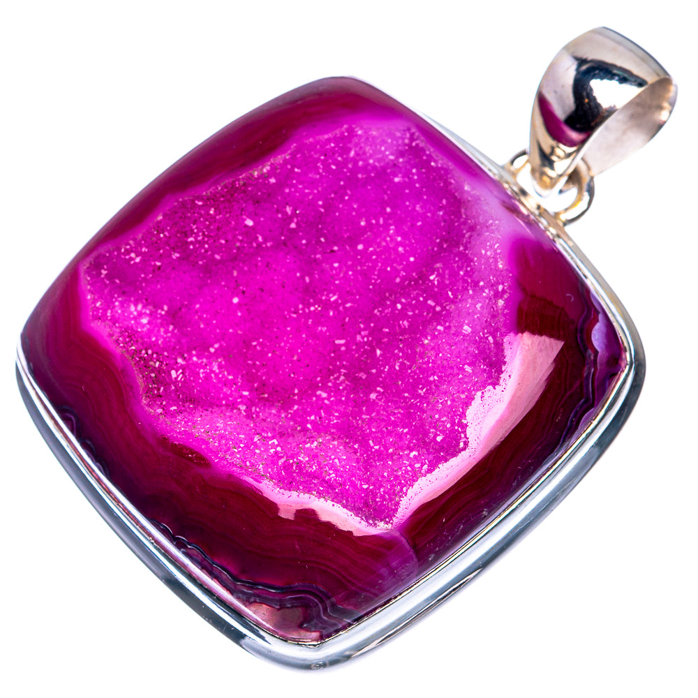 Pink Druzy 925 Sterling Silver Pendant 1 3/4"