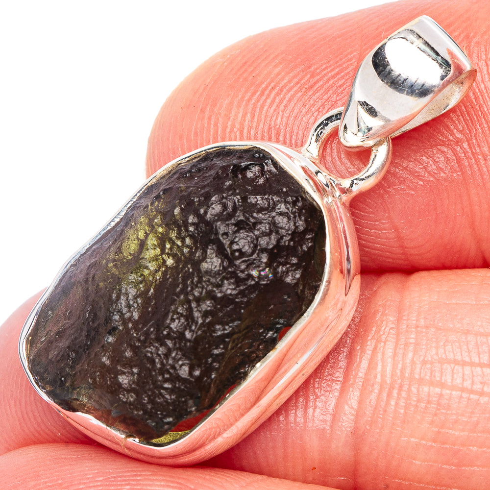 Rare Moldavite Pendant 1 1/8" (925 Sterling Silver) P44267