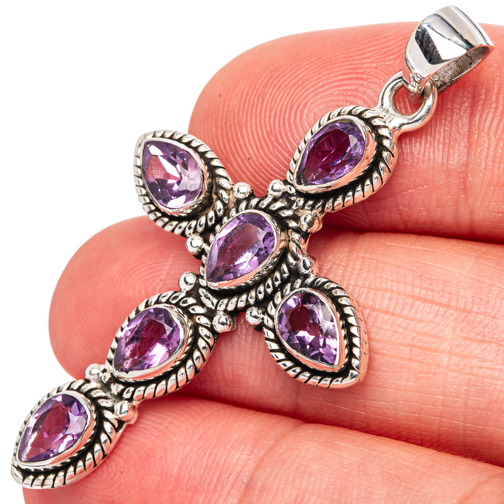 Faceted Amethyst Cross Pendants 1 7/8" (925 Sterling Silver) P42366