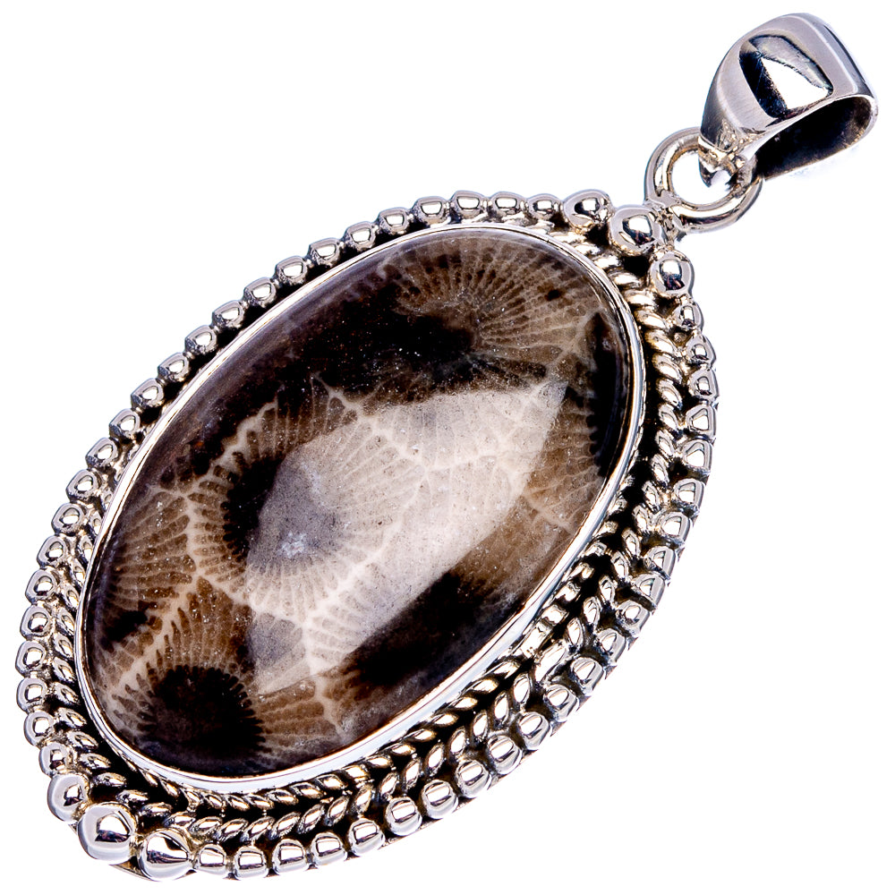 Premium Fossil Coral Pendant 1 7/8" (.925 Sterling Silver)