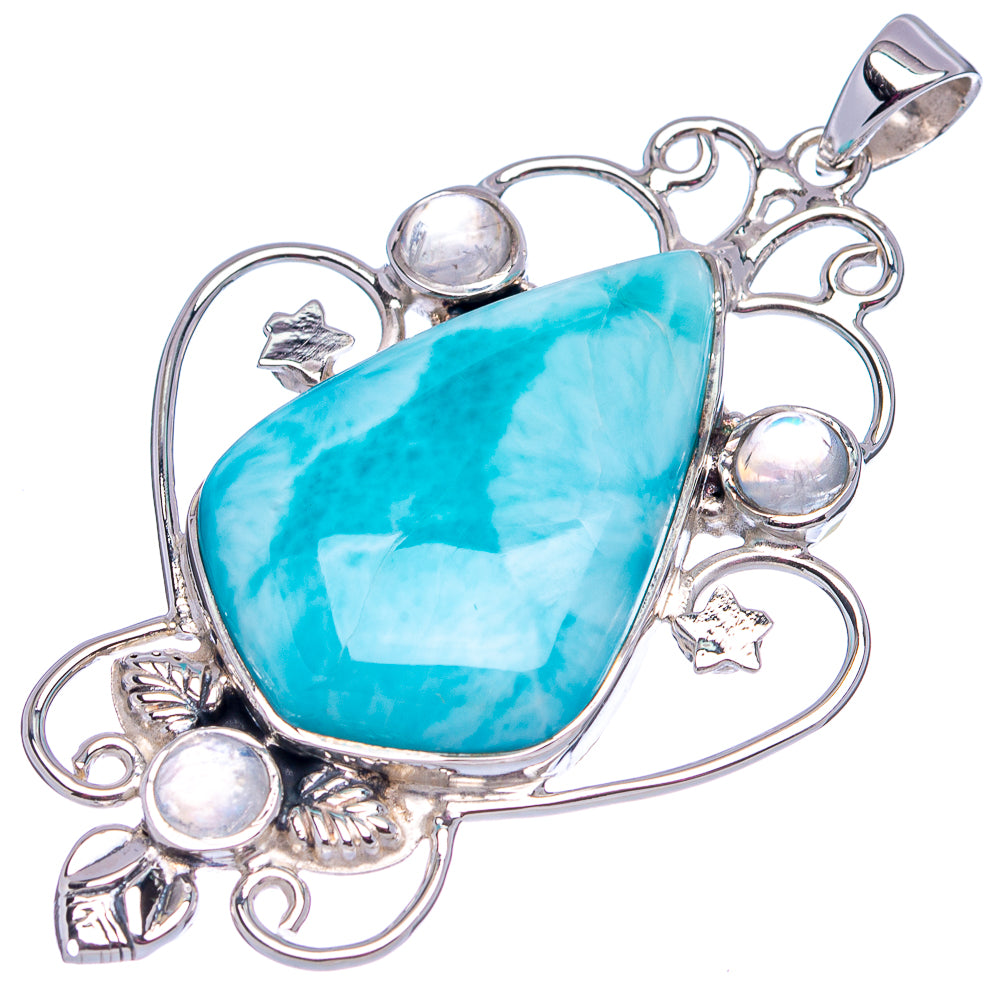 Signature Larimar, Rainbow Moonstone Pendant 2 3/8" (.925 Sterling Silver)