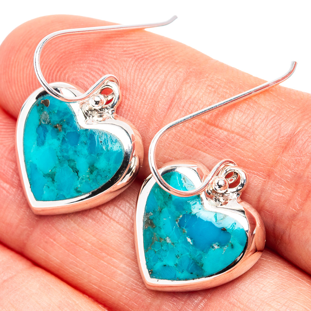 Native Style Mohave Turquoise Heart Earrings 1 1/8" (.925 Sterling Silver)