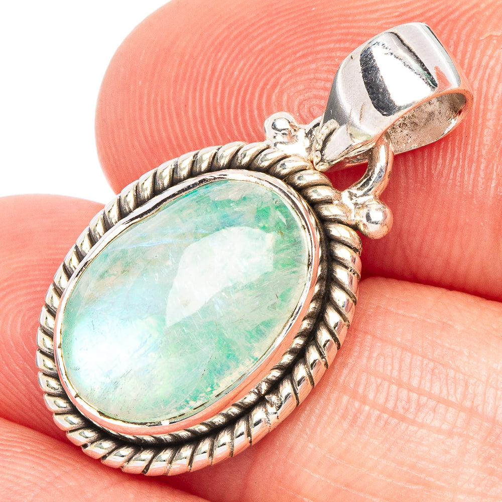 Green Moonstone Pendant 1 1/8" (925 Sterling Silver) P44719