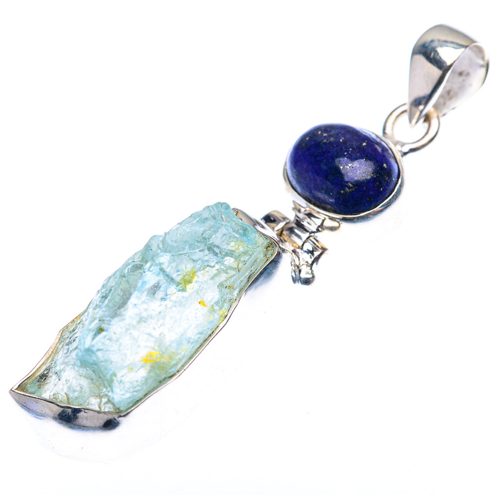 Raw Aquamarine, Lapis Lazuli Pendant 2 1/8" (925 Sterling Silver) PD38480