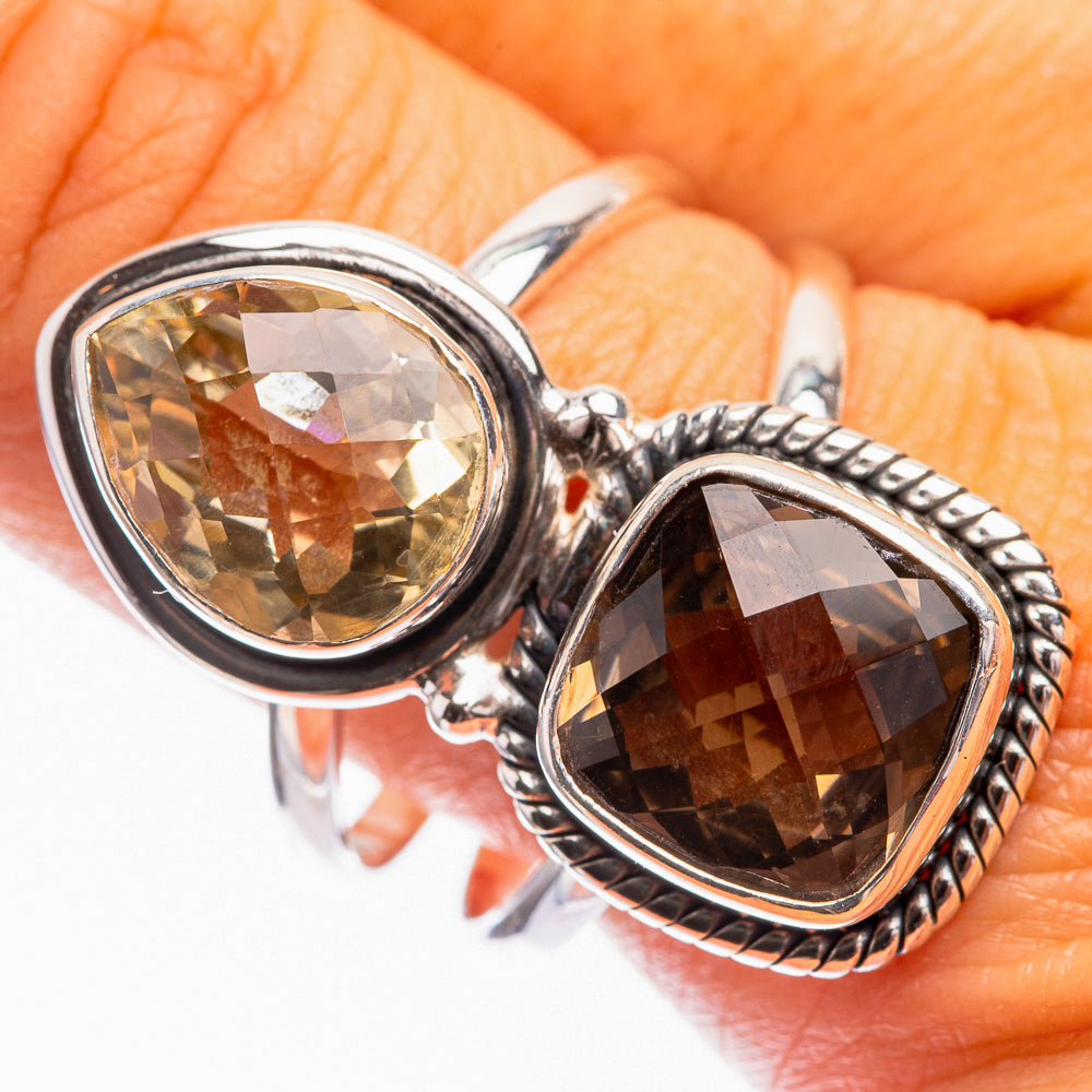Large Smoky Quartz, Citrine Ring Size 11.25 (925 Sterling Silver) R142214