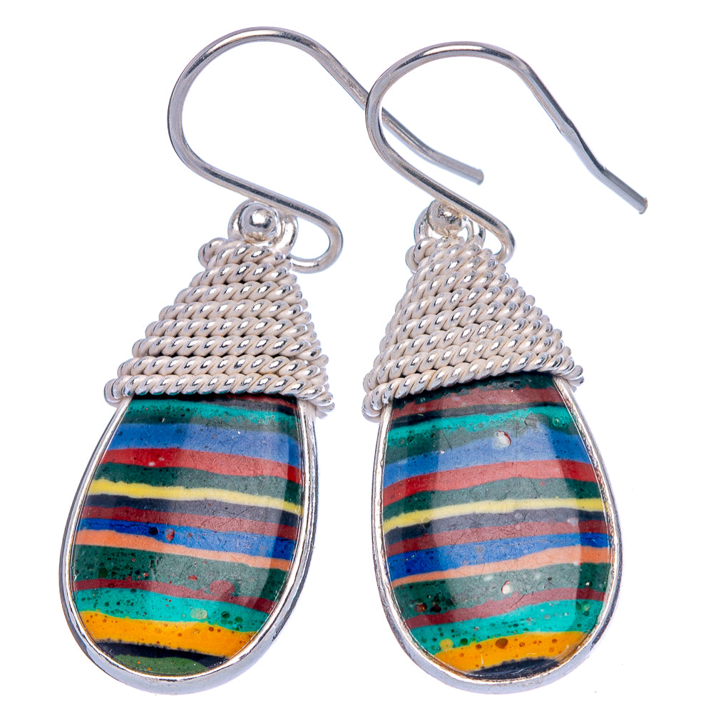Rainbow Calsilica Earrings 1 3/8" (925 Sterling Silver) E433193