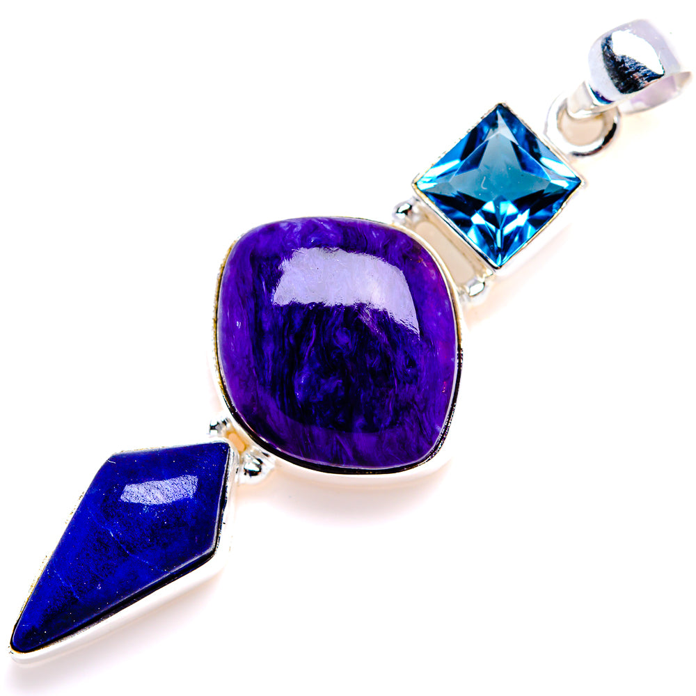 Charoite, Lapis Lazuli, Blue Topaz Pendant 2 1/4" (925 Sterling Silver) PD38161