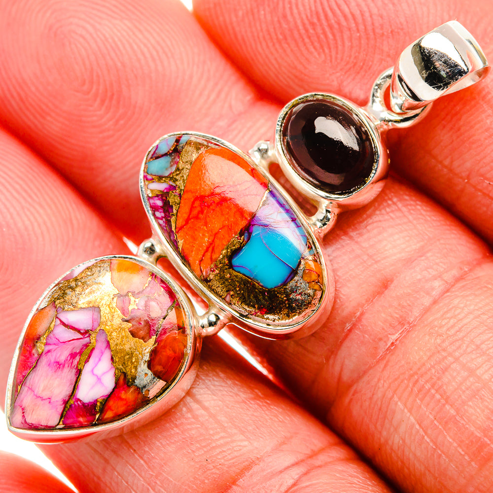 Kingman Pink Dahlia Turquoise, Garnet Pendant 2" (925 Sterling Silver) PD38244