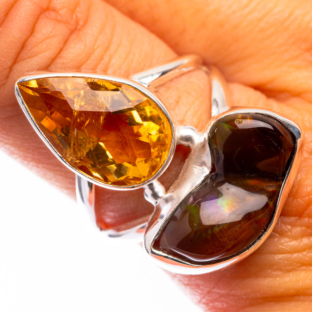 Large Mexican Fire Agate, Citrine Ring Size 9.5 (925 Sterling Silver) R141241