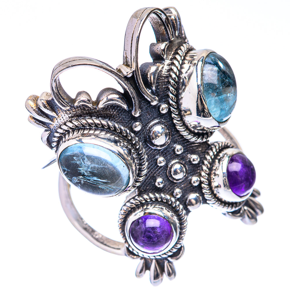 Large Aquamarine, Amethyst Ring Size 7.25 (925 Sterling Silver) R141683