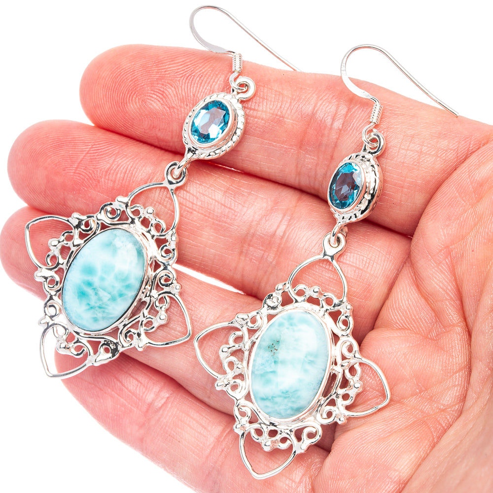 Signature Larimar, Blue Topaz Earrings 2 3/4" (925 Sterling Silver) E1348