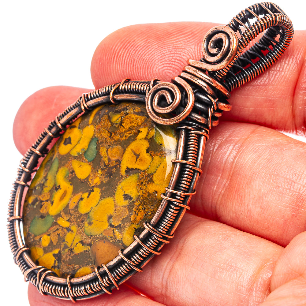 Bamboo Jasper Wire Wrap Pendant 2 1/2" (Oxidized Copper)