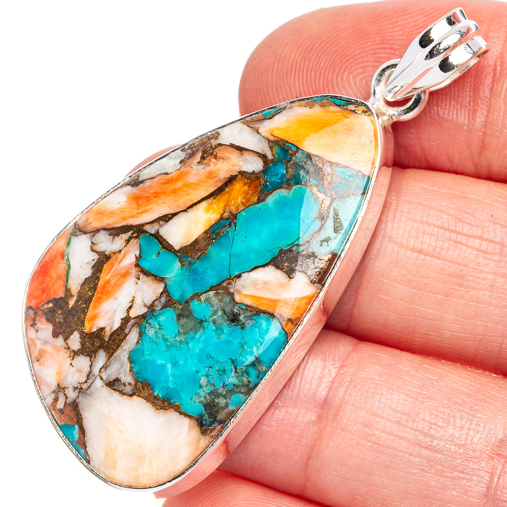 Spiny Oyster Turquoise Pendant 2" (925 Sterling Silver) P40433