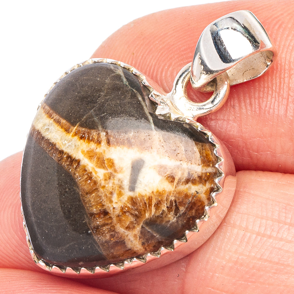 Septarian Nodule Heart Pendant 1 1/8" (925 Sterling Silver) P44003