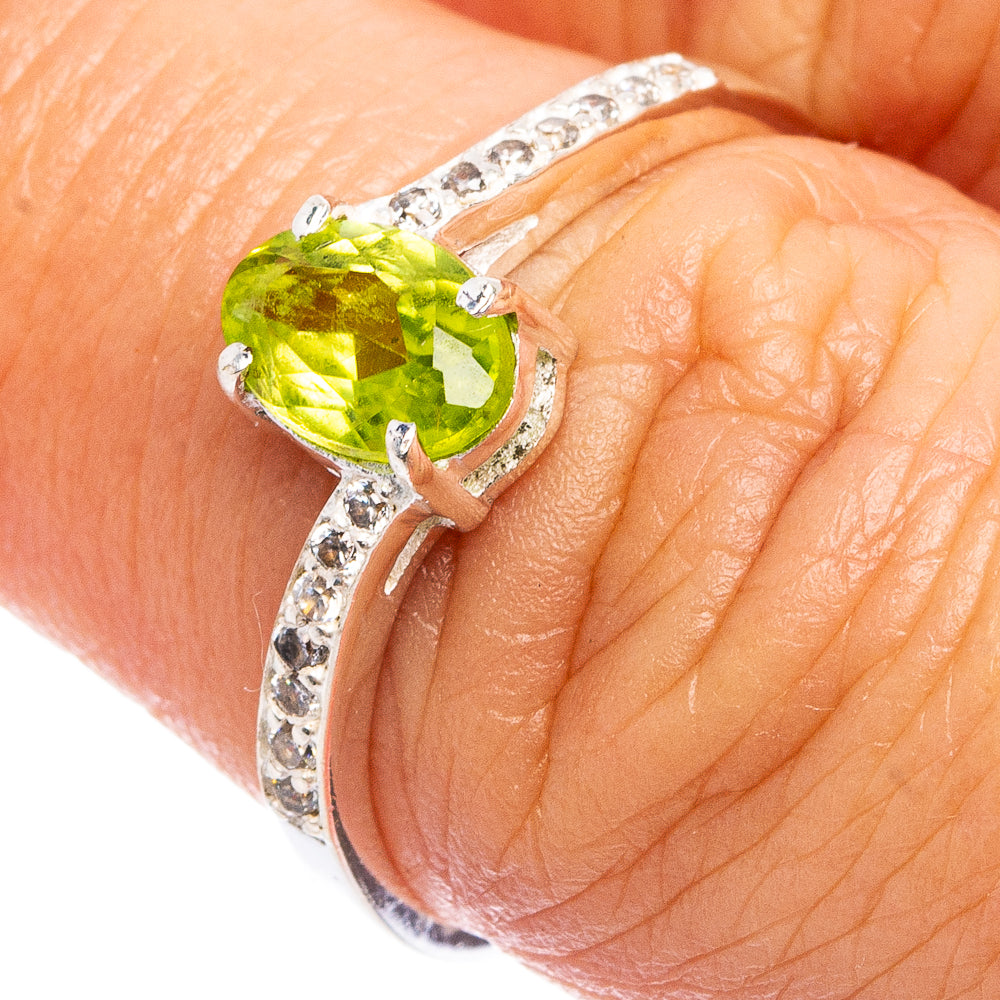 Value Faceted Peridot, Cubic Zirconia Ring Size 7 (.925 Sterling Silver)
