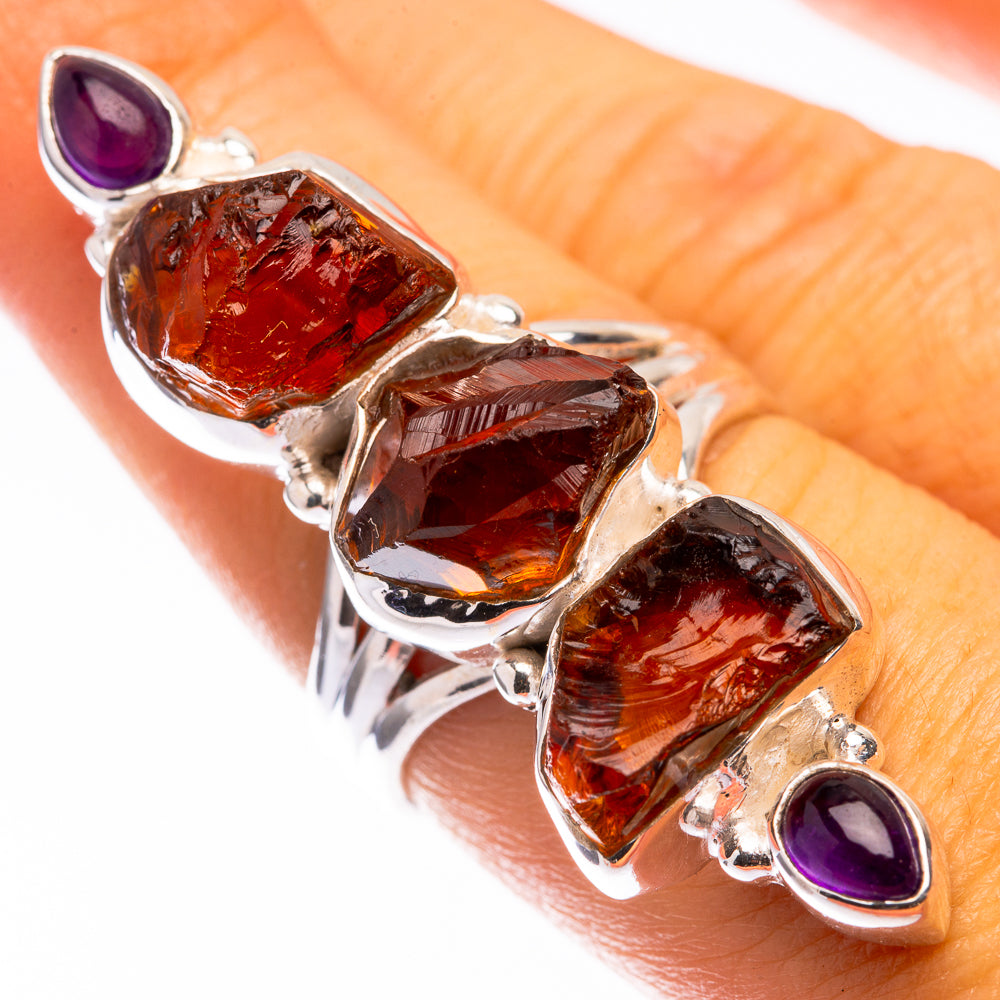 Large Raw Citrine, Amethyst Ring Size 7 (925 Sterling Silver) R141232