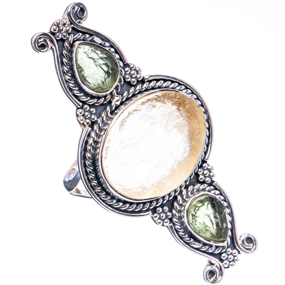 Signature Moldavite, Libyan Desert Glass Ring Size 7.75 (.925 Sterling Silver)