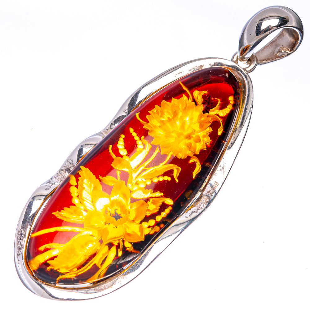 Anasilvercos Baltic Amber Cameo Pendant 2 5/8" (925 Sterlnig Silver)