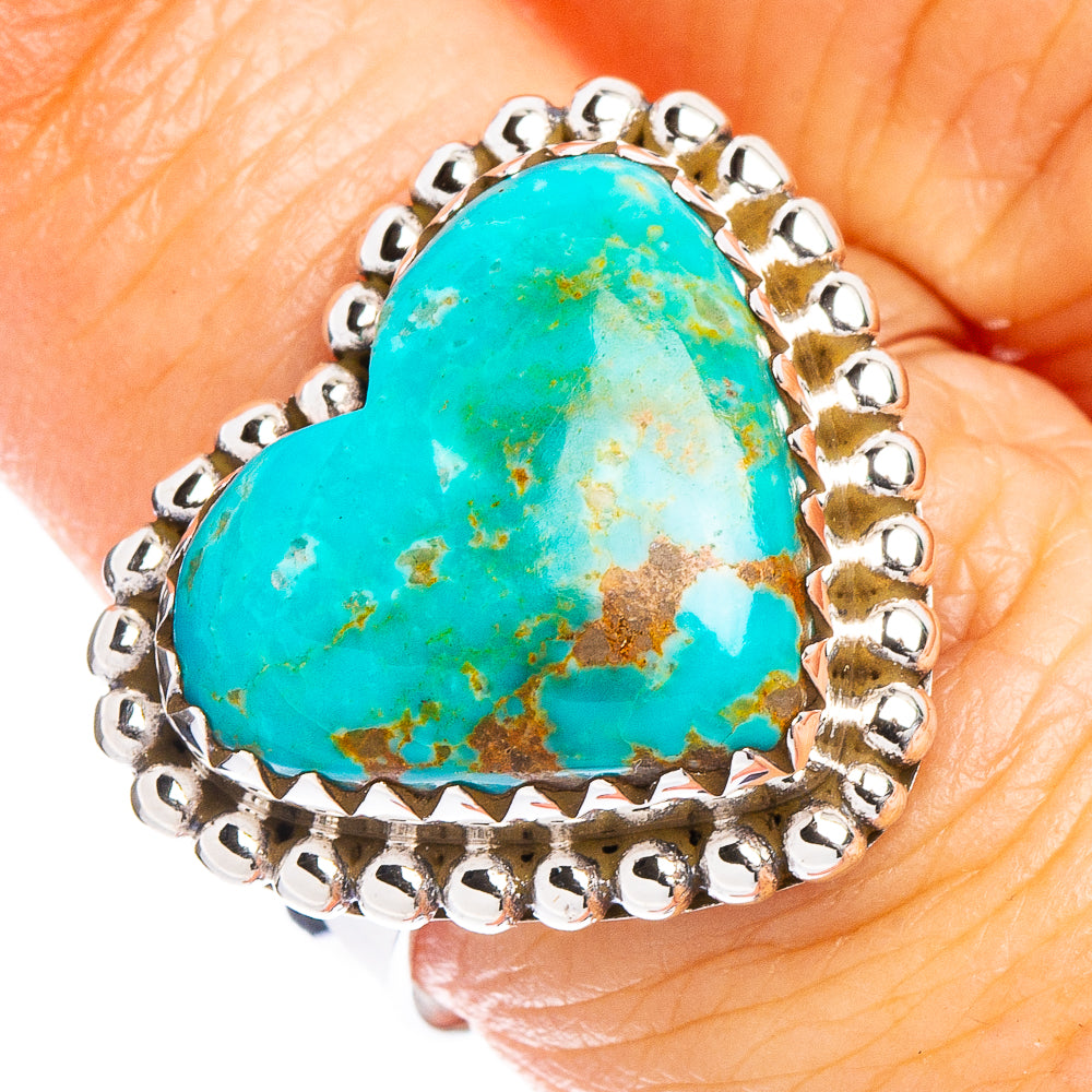 Rare Kingman Turquoise Heart Ring Size 7.75 (.925 Sterling Silver)