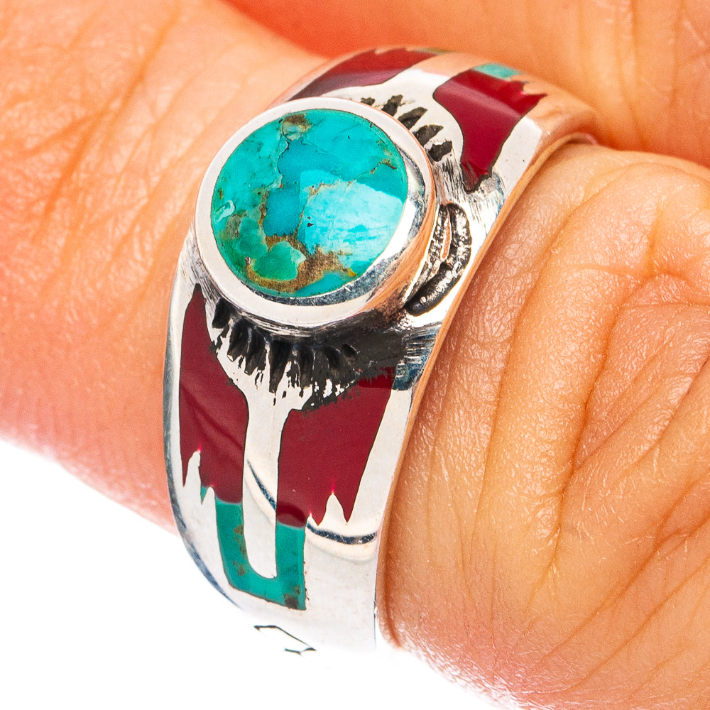 Rare Arizona Turquoise Coral Inlay Ring Size 5.5 (925 Sterling Silver) R5008