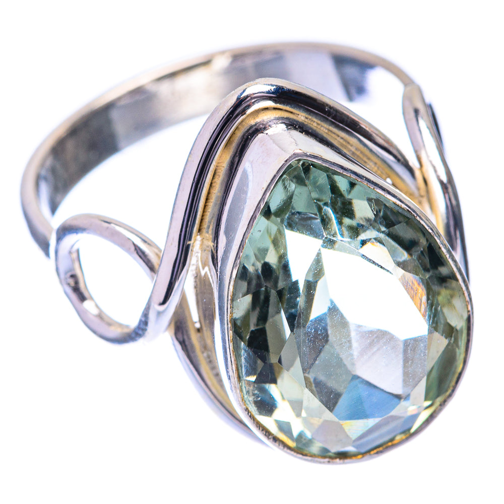 Faceted Green Amethyst Ring Size 8 (925 Sterling Silver) R141558