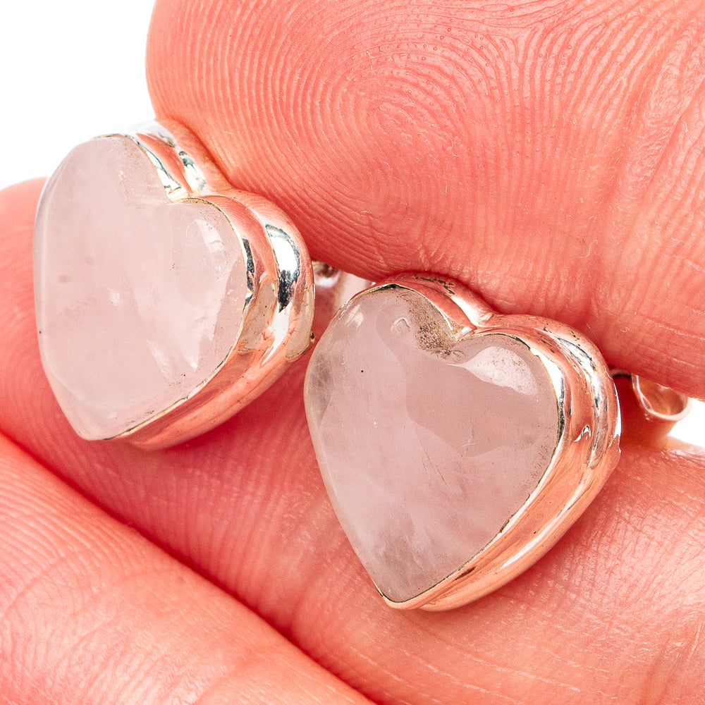 Rose Quartz Heart Earrings 1/2" (.925 Sterling Silver)