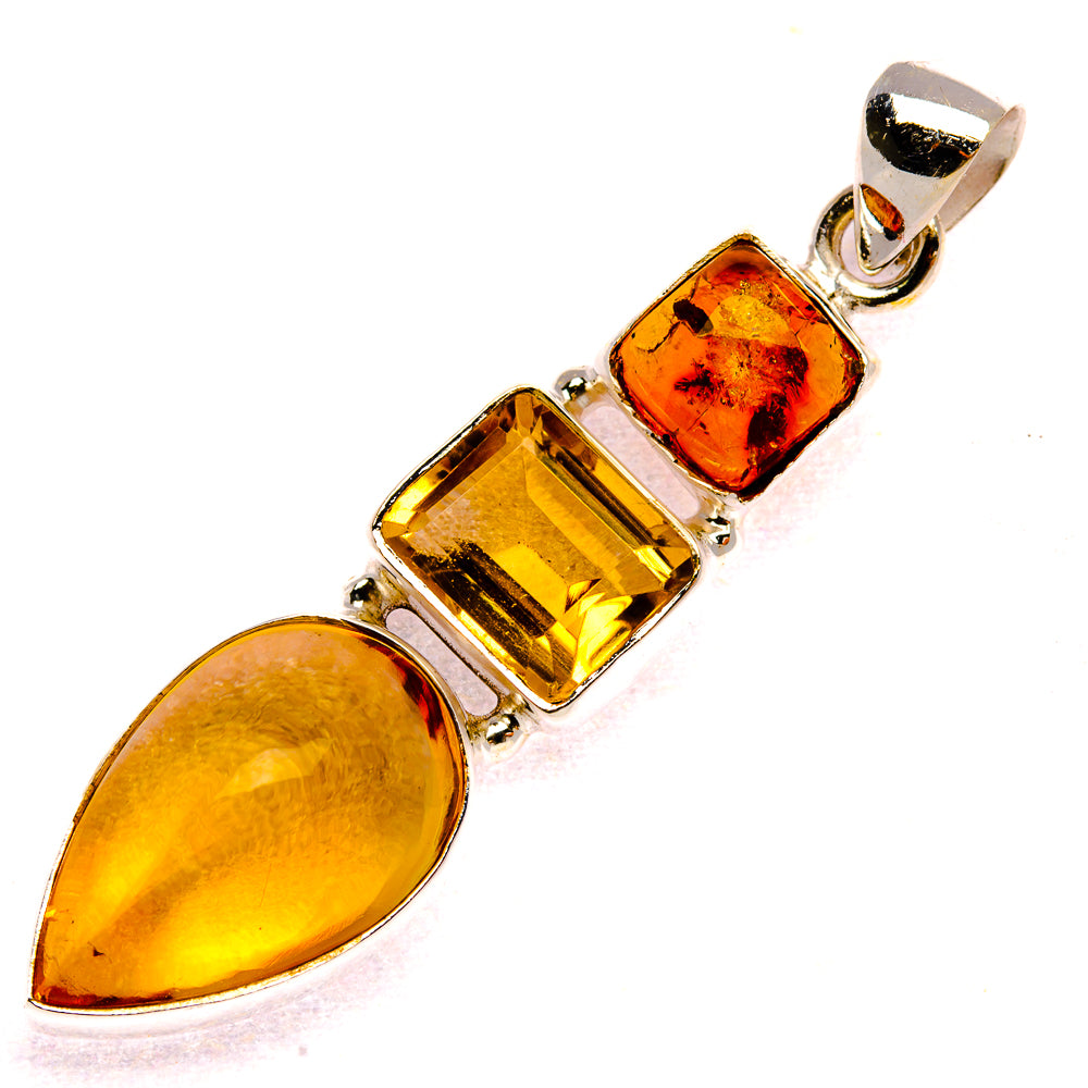 Natural Citrine, Baltic Amber Pendant 2" (925 Sterling Silver) PD37929