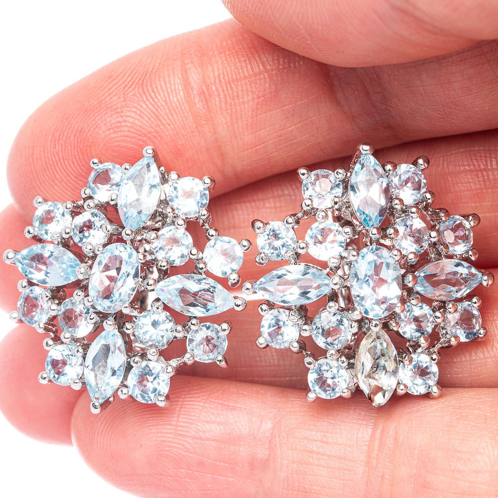 Blue Topaz Earrings 1 1/8" (925 Sterling Silver) E433147