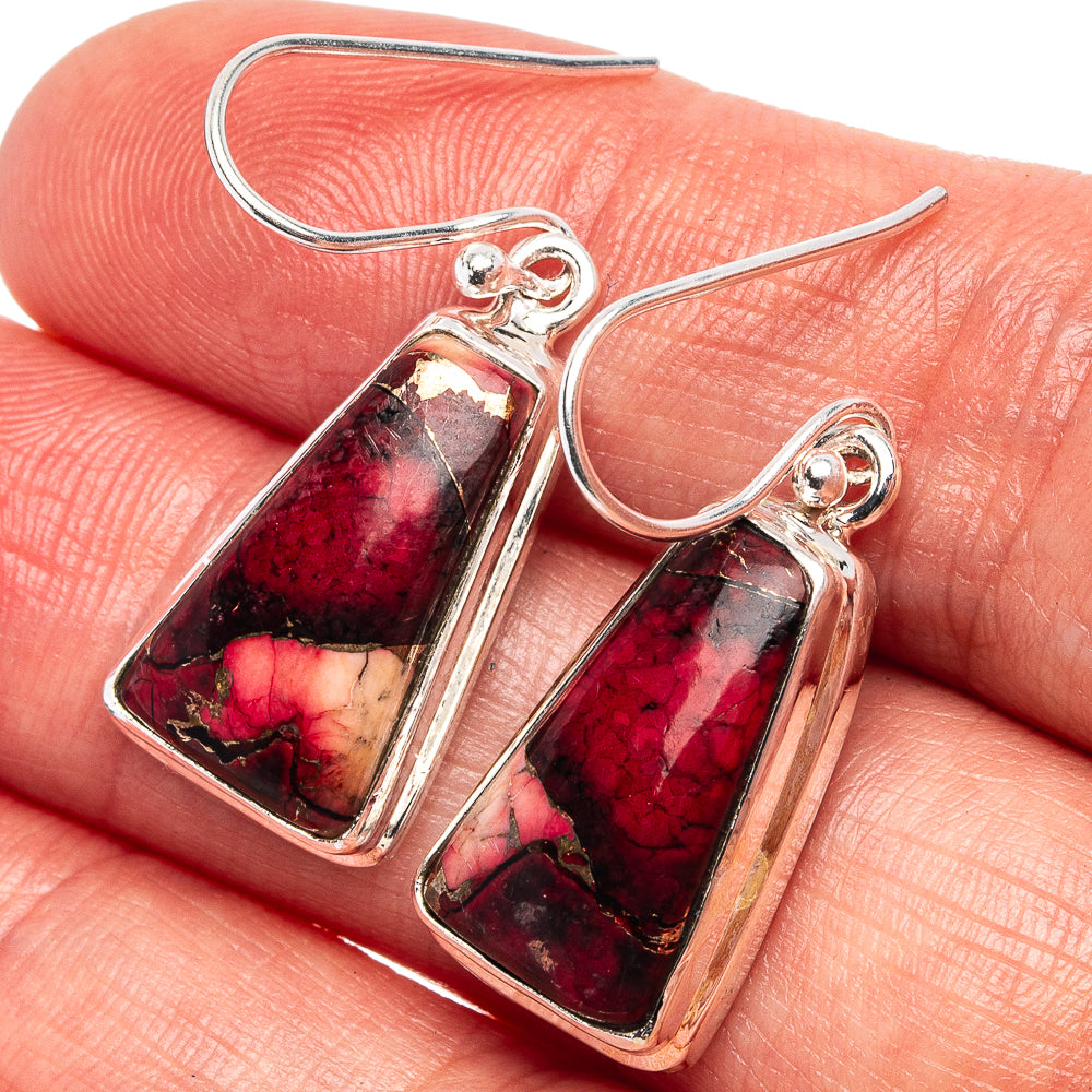 Red Dahlia Mohave Turquoise Earrings 1 3/8" (.925 Sterling Silver)