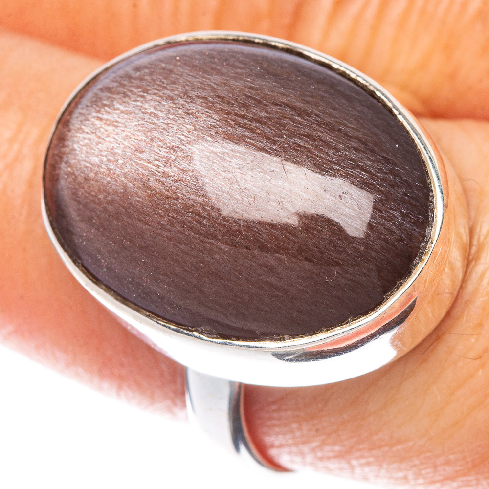 Chocolate Moonstone Ring Size 9 (925 Sterling Silver) R1553