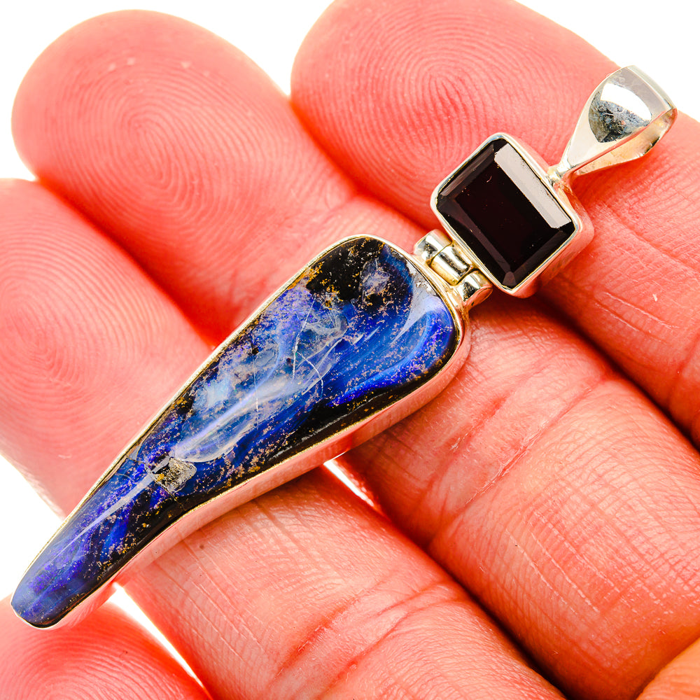 Boulder Opal, Garnet Pendant 2 1/4" (925 Sterling Silver) PD37879