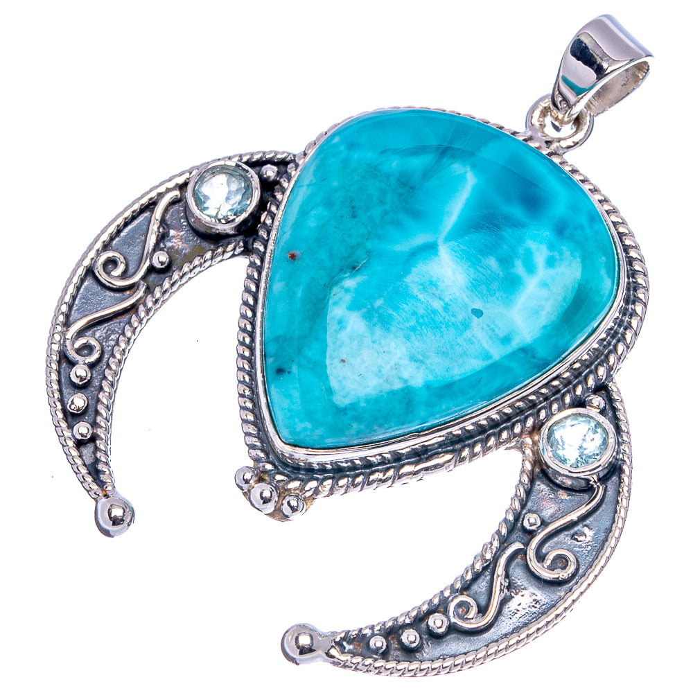 Signature Larimar, Blue Topaz Pendant 1 7/8" (.925 Sterling Silver)