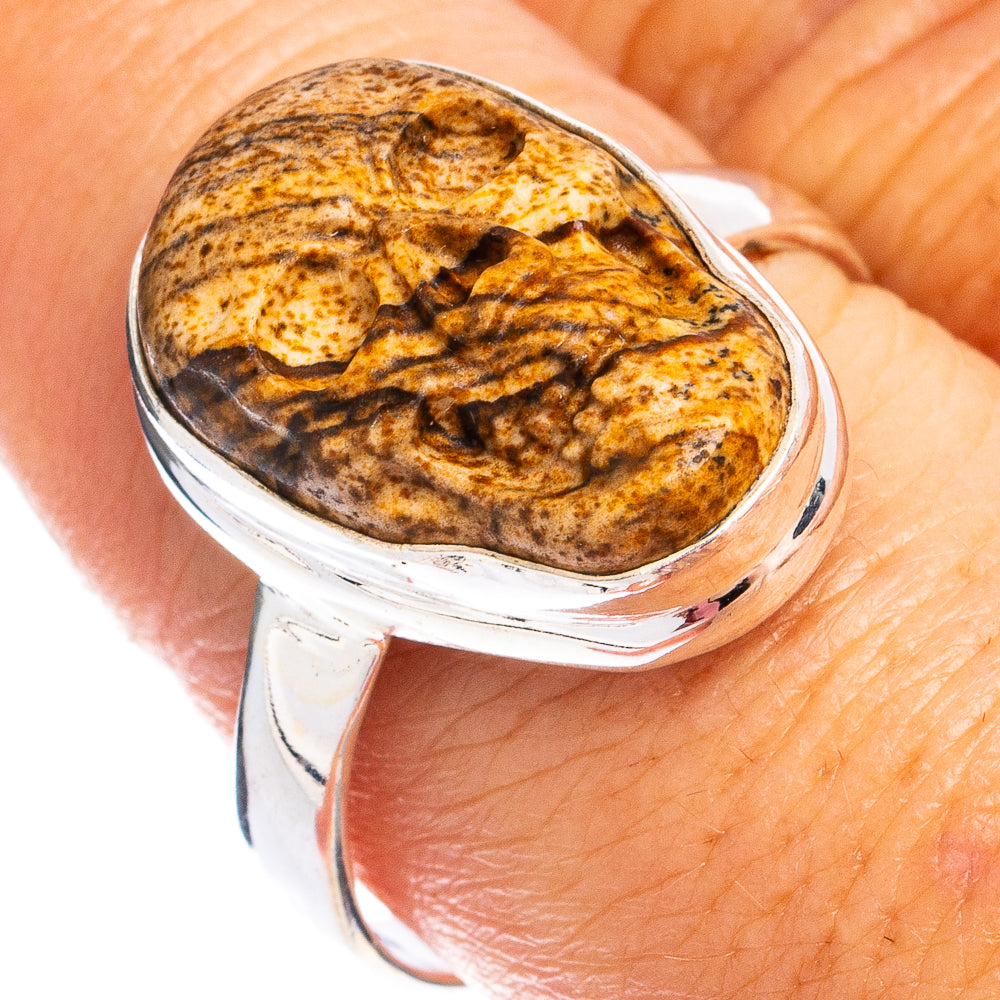 Picture Jasper Skull Ring Size 10 (925 Sterling Silver) R8421
