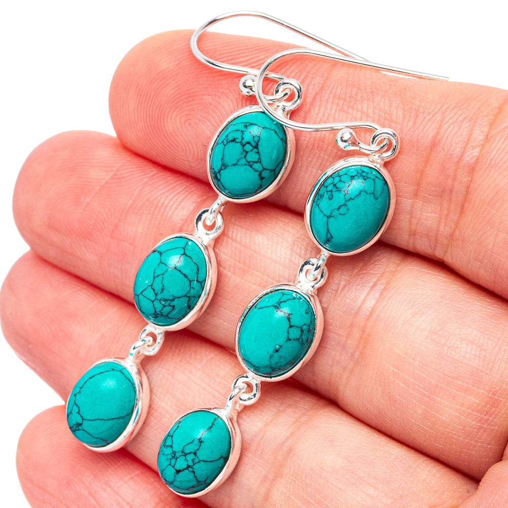 Turquoise Howlite Earrings 2 1/8" (925 Sterling Silver) E2958
