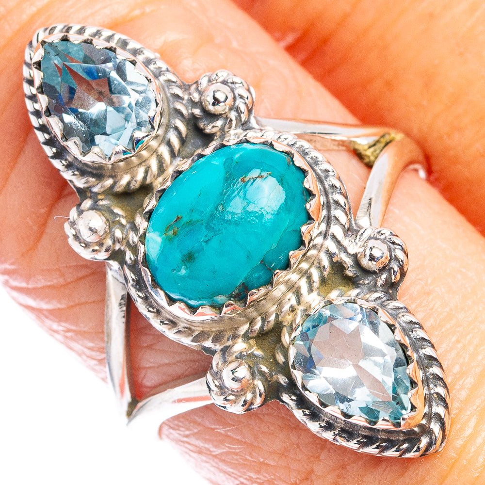 Mohave Turquoise, Blue Topaz Ring Size 8.5 (.925 Sterling Silver)