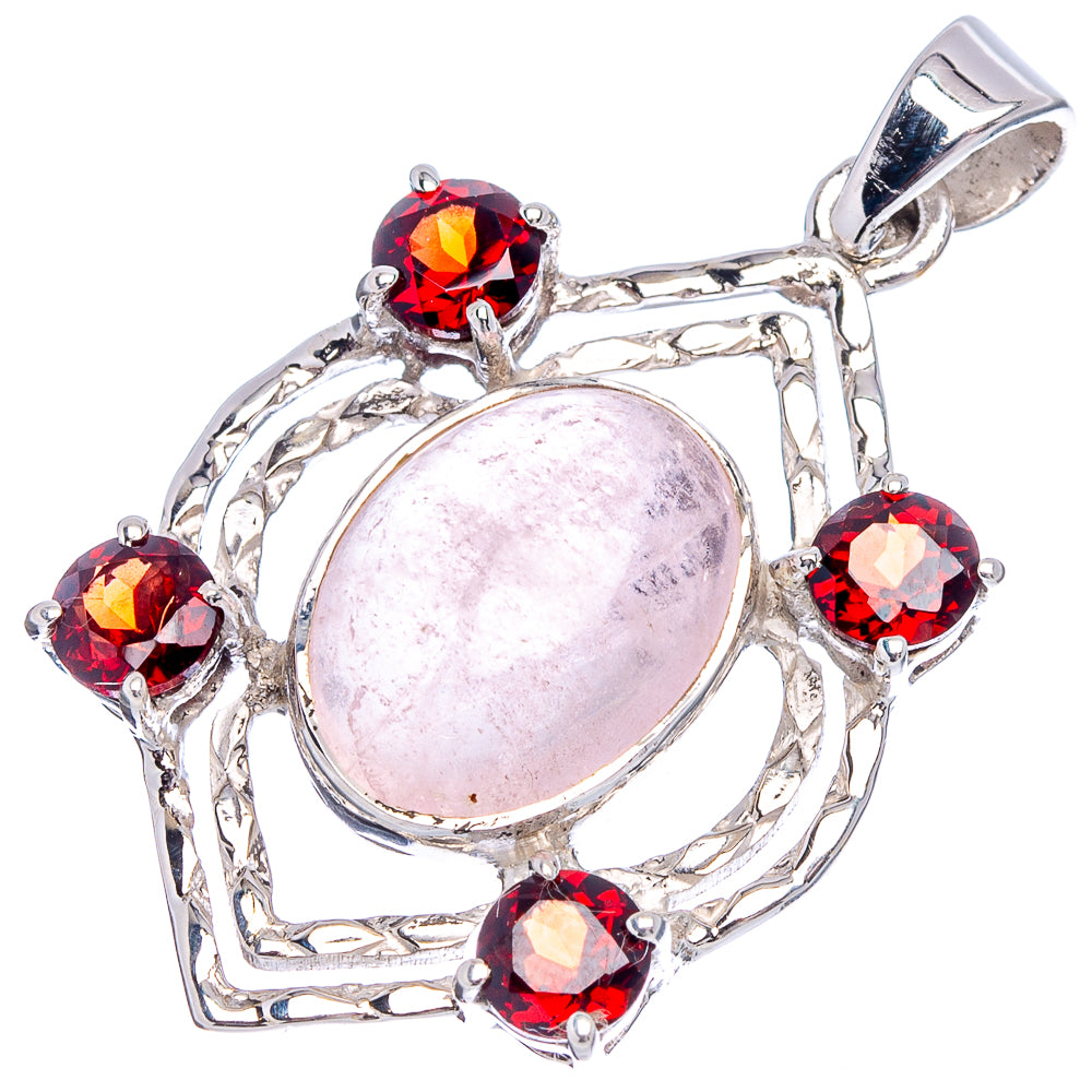 Signature Morganite, Garnet Pendant 1 1/2" (.925 Sterling Silver)