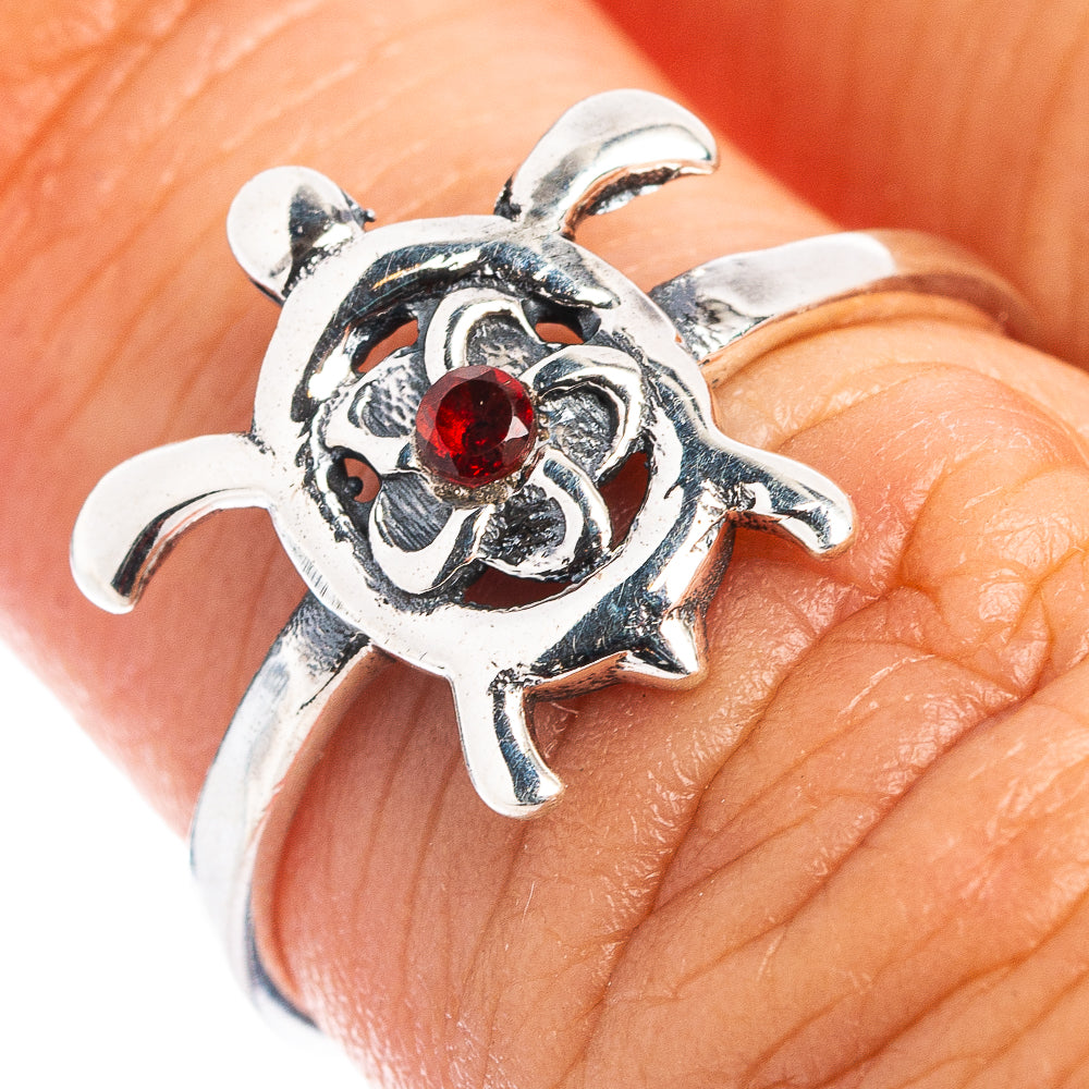 Garnet Seaturtle Dainty Ring Size 5.75 (.925 Sterling Silver)