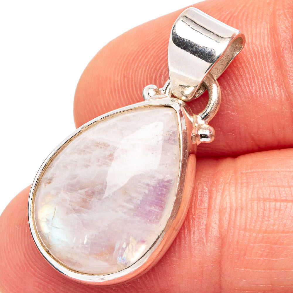 Rainbow Moonstone Pendant 1 1/8" (.925 Sterling Silver)