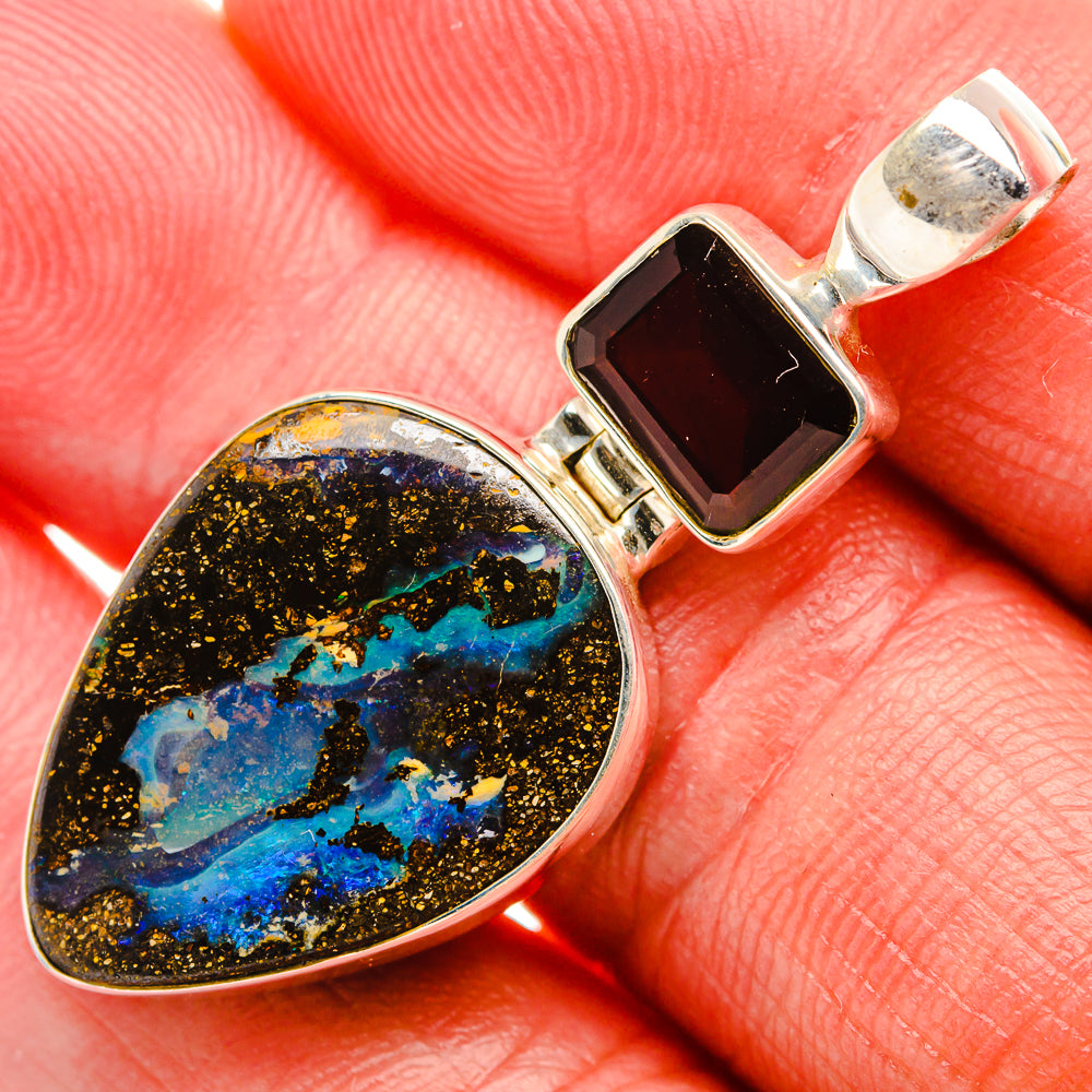Boulder Opal, Garnet Pendant 1 3/4" (925 Sterling Silver) PD37956