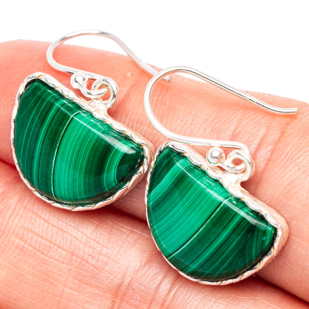 Malachite Earrings 1 1/8" (925 Sterling Silver) E2393
