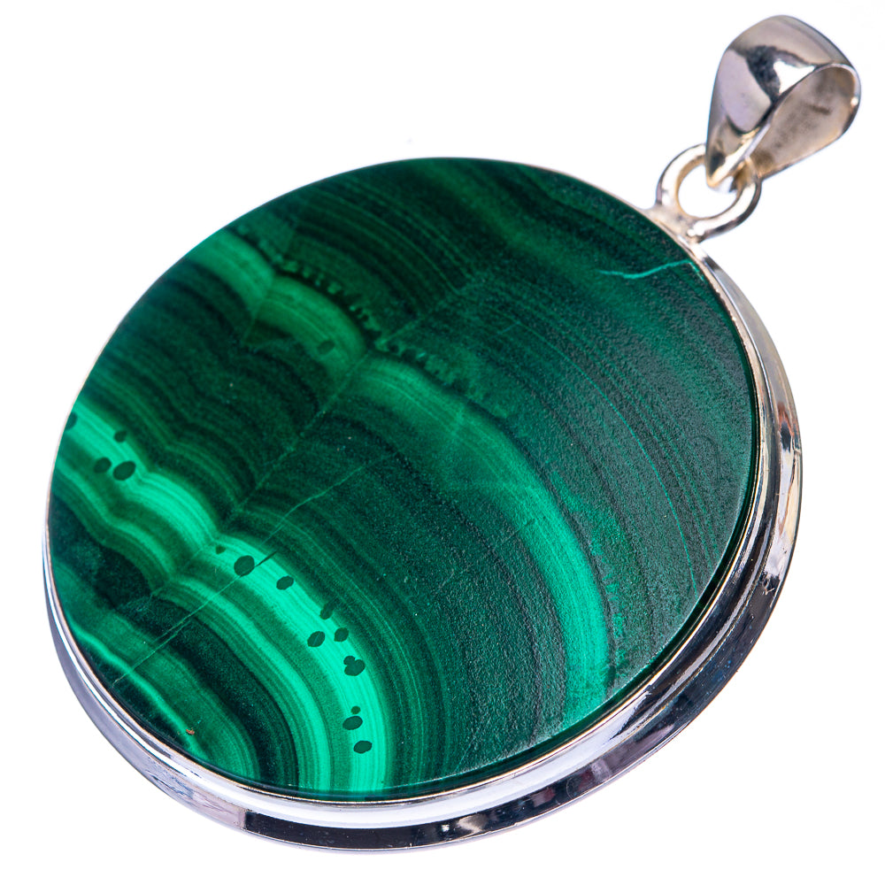 Malachite Coin 925 Sterling Silver Pendant 1 7/8" (925 Sterling Silver) PD38633