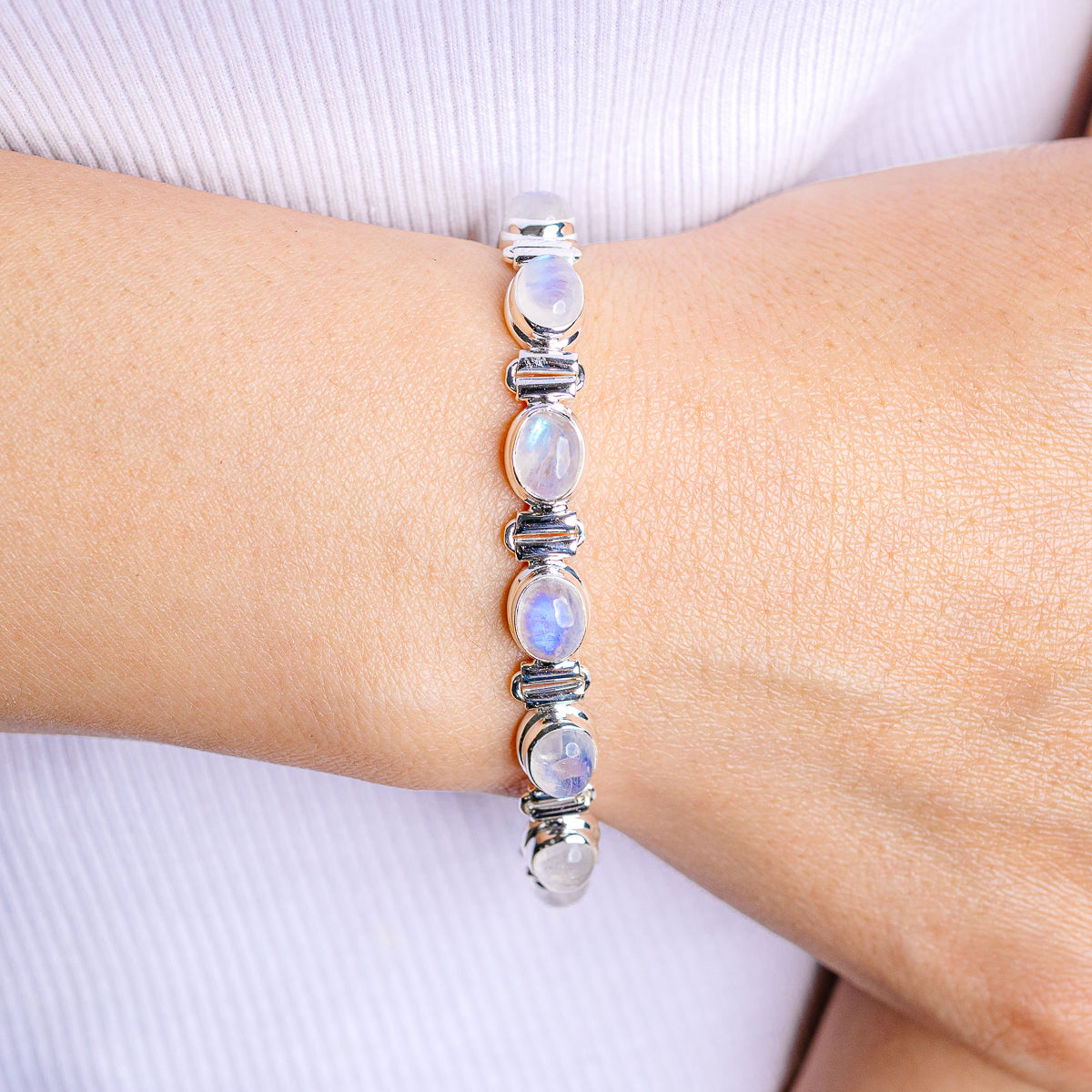 Rainbow Moonstone Bracelet 6 to 7" (.925 Sterling Silver)