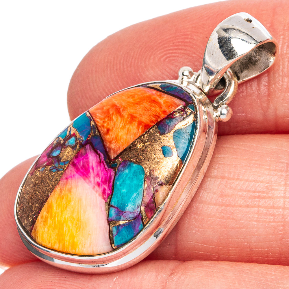 Kingman Pink Dahlia Turquoise Pendant 1 3/8" (925 Sterling Silver) P40468