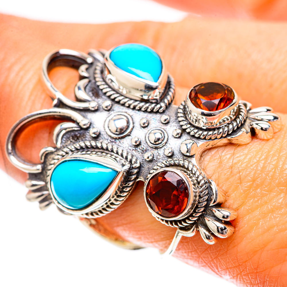 Large Sleeping Beauty Turquoise, Garnet Ring Size 8.5 (925 Sterling Silver) RING137925