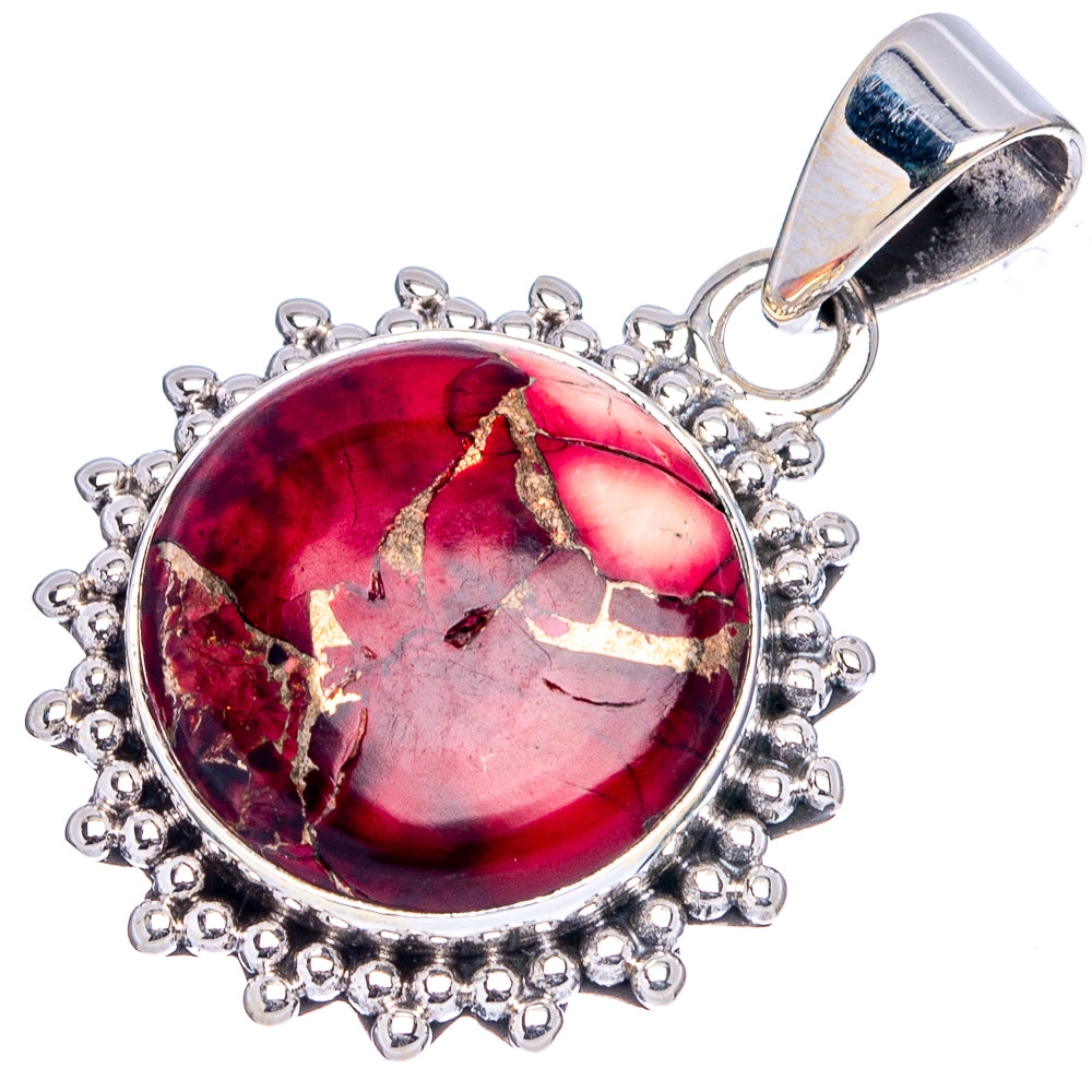 Red Dahlia Mohave Turquoise Pendant 1 1/4" (.925 Sterling Silver)
