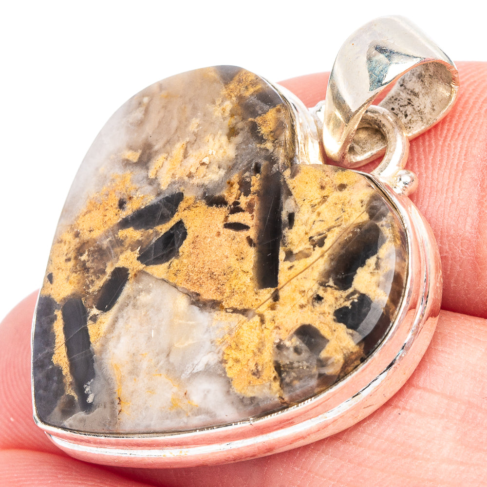 Tiger Dendritic Agate Heart Pendant 1 3/8" (925 Sterling Silver) P44637