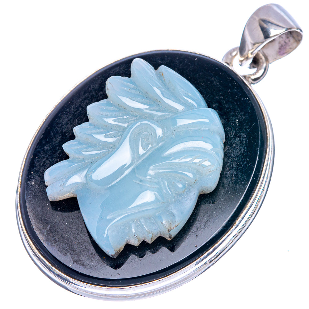 Rare Opal Cameo Native Pendant 1 5/8" (925 Sterling Silver) P41585