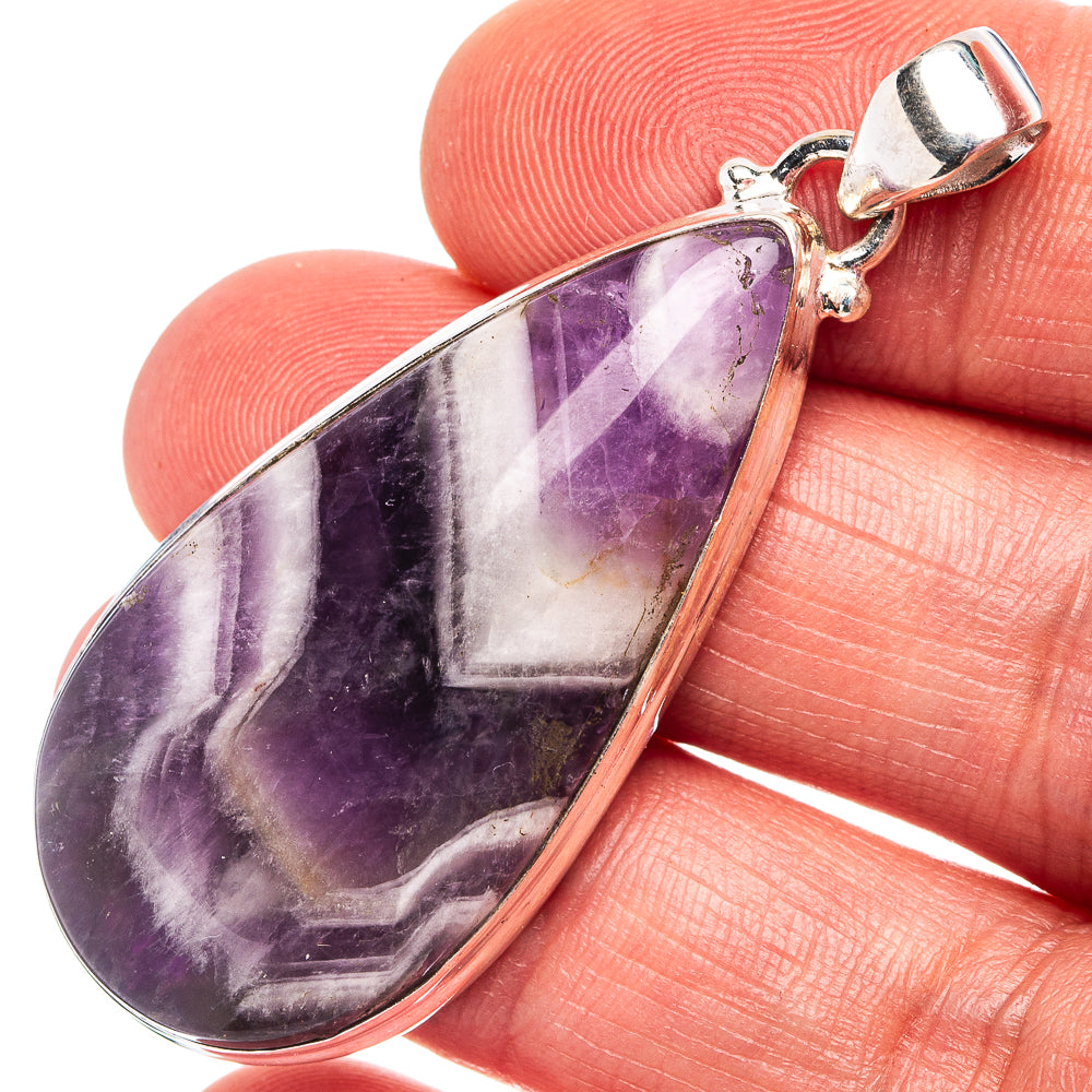 Chevron Amethyst Pendant 2" (.925 Sterling Silver)